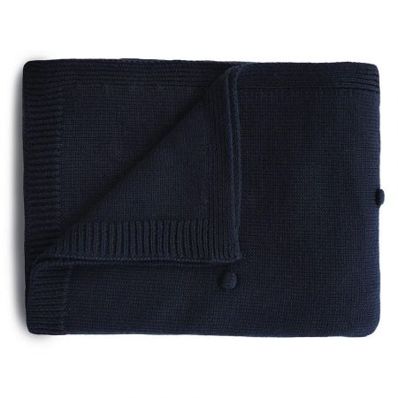 Mushie pletená dětská deka z organické bavlny Puntíkovaná Dark navy