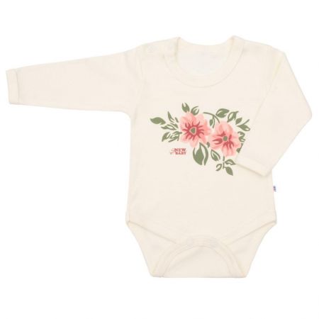 NEW BABY Kojenecké body s dlouhým rukávem New Baby Flowers béžové Vel. 56