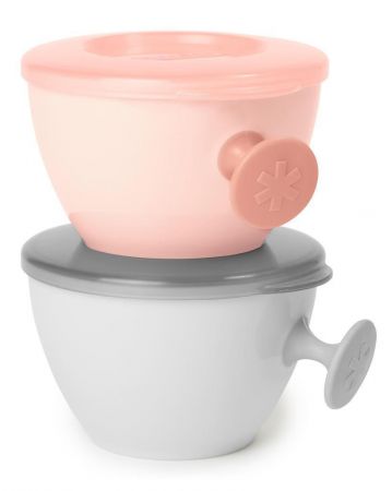 SKIP HOP Misky s víkem a držákem Easy Grab 2 x 240 ml Grey+Coral