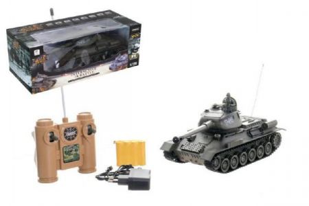 Teddies Tank RC plast 33cm T-34/85 27MHz na baterie+dobíjecí pack se zvukem a světlem v krabici