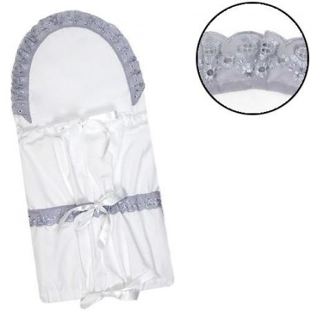 Babyrenka Klasická zavinovačka obdélník s jednou krajkou 5 cm širokou Bílá+šedá