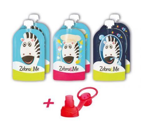 Zebra&Me Kapsičky na dětskou stravu pro opakované použití 6 ks + náustek ZDARMA