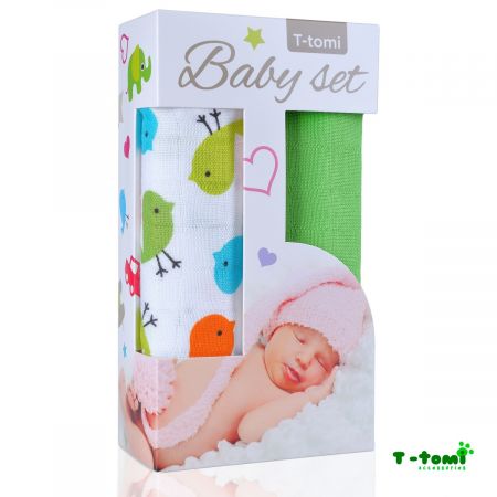 T-tomi Baby set - bambusové osušky  Ptáčci + zelená