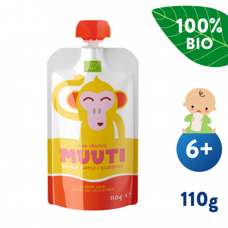 Salvest Kapsička Muuti BIO Banán, jablko a borůvky (110 g) 6m+