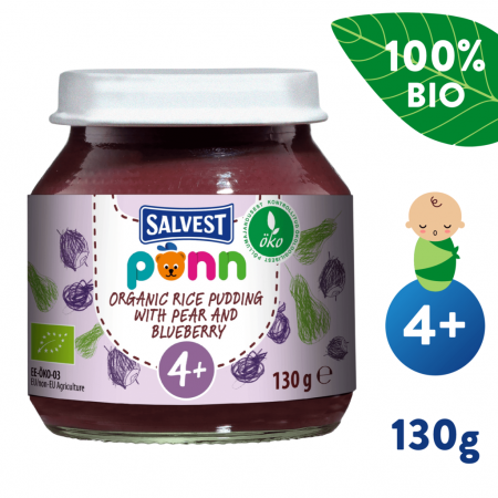 Salvest Sklenička Ponn BIO Hruškovo-borůvkové pyré s jáhly (130 g) 4m+