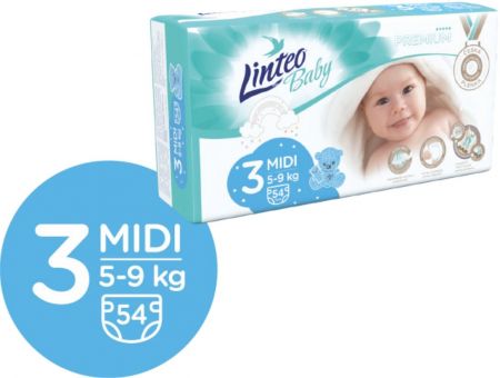 Linteo BABY Premium Pleny jednorázové 3 MIDI (5-9 kg) 54 ks