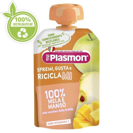 PLASMON Kapsička bezlepková ovocná 100 g, 7  m+ jablko a mango
