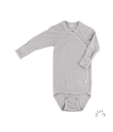 PoPoLiNi Kojenecké body merino vlna šedé s rukavičkami Vel. 50/56
