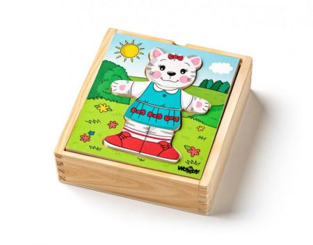 Woody Puzzle šatní skříň Kočička, 18 dílků