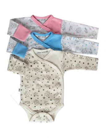 Baby Service Bavlněné body dlouhý rukáv zavinovací Sovičky Růžové Vel. 50