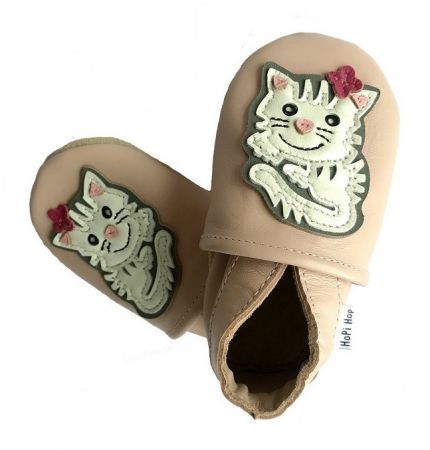 Hopi Hop Kožené capáčky Vel. XXL (2-3 roky) Kočička Mína