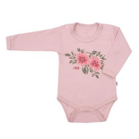 NEW BABY Kojenecké body s dlouhým rukávem New Baby Flowers růžové Vel. 74