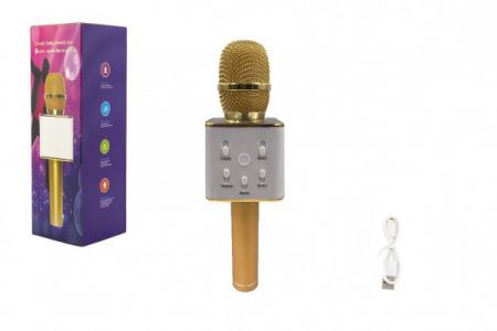 Teddies Mikrofon karaoke kov 25 cm nabíjení přes USB zlatý 