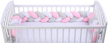 Duetbaby Ochranný mantinel pletený cop Duet Baby Růžová+šedá+bílá