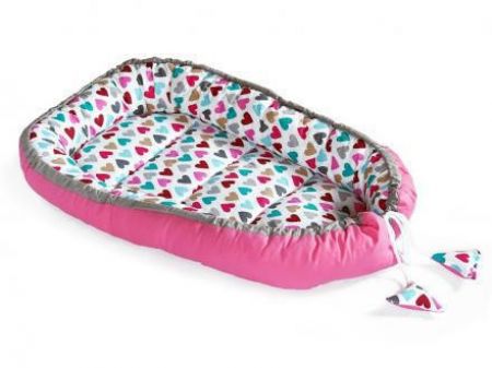 Baby Nellys  Oboustranné hnízdečko, kokon 60 x 90cm Baby Nellys Srdíčka růžová/bílá