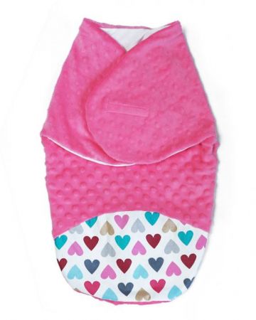 Baby Nellys  Zavinovačka / spacáček s minky 0-6 měsíců Srdíčka Růžová
