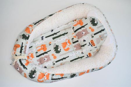 Duetbaby Hnízdo pro miminka s matrací a polštářkem DUET 80x50cm Medvěd s liškou