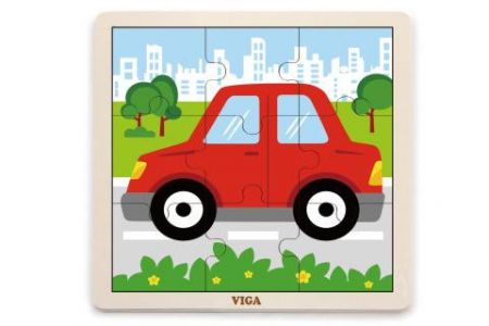 Viga Dřevěné puzzle - autíčko 9 dílů