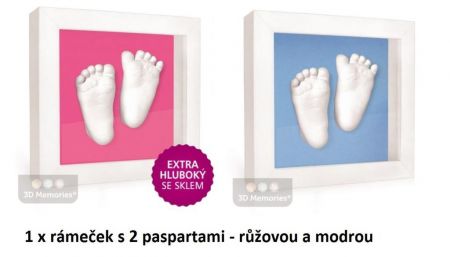 3D Memories odlévací sada baby pro 3D odlitek ručiček a nožiček - hluboký bílý rámeček Modrá + růžová