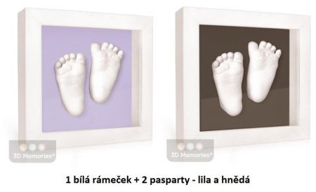 3D Memories odlévací sada baby pro 3D odlitek ručiček a nožiček - hluboký bílý rámeček Lila + hnědá