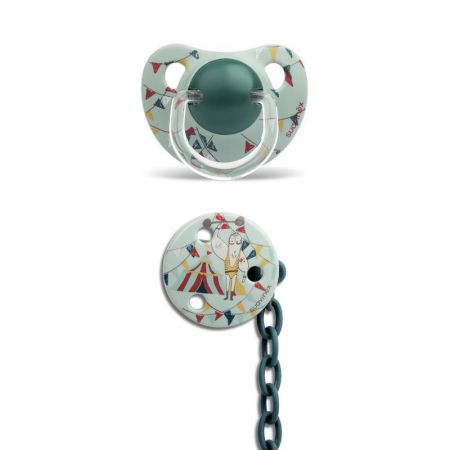 Suavinex Silikonové šidítko anatomické + klip kulatý 6-18m Zelený cirkus