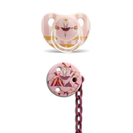 Suavinex Silikonové šidítko anatomické + klip kulatý 6-18m Růžový cirkus