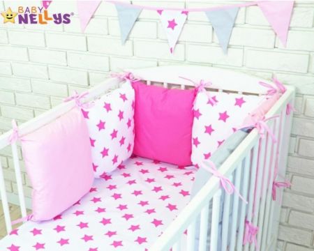 Baby Nellys  Polštářkový mantinel s povlečením RŮŽOVÉ HVĚZDY BL04 120 x 90 cm