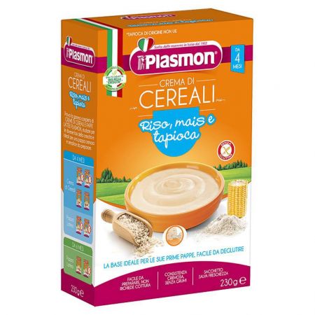 PLASMON Kaše bezlepková z rýže, kukuřice a tapioky 230 g, 4 m+