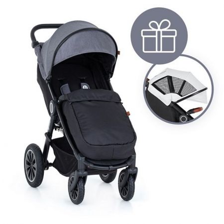 Petite&Mars Street+ Air Black sportovní kočárek complete + dárek stříška letní Summer Silver-Ultimate Grey 