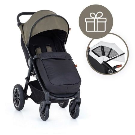Petite&Mars Street+ Air Black sportovní kočárek complete + dárek stříška letní Summer Silver-Mature Olive