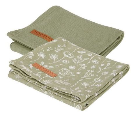 Little Dutch Pleny swaddle 70x70-Wild flowers olive