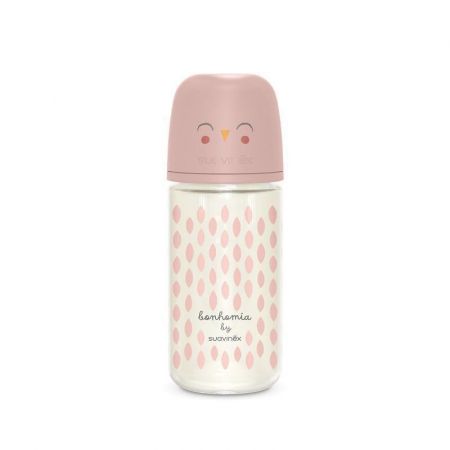 Skleněná láhev Bonhomia 240 ml fyziologická SX PRO 3 m+ MF Suavinex Růžová