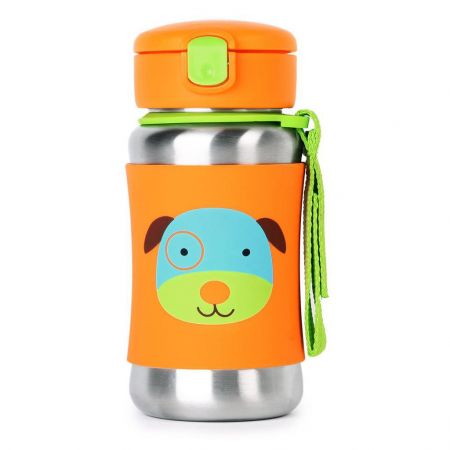 SKIP HOP Nerezová láhev na vodu Zoo s brčkem 350 ml Pejsek