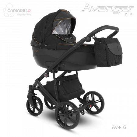 Dětský kočárek Camarelo Avenger Plus včetně autosedačky, Av+6 Černý+hnědý detail