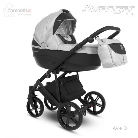 Dětský kočárek Camarelo Avenger Plus včetně autosedačky, Av+3 Stříbrno šedo-černý