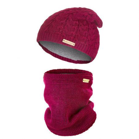 Little Angel (DITA) Set pletená čepice a nákrčník Outlast ® Vel. 6 (54-57 cm) Fialovobordová