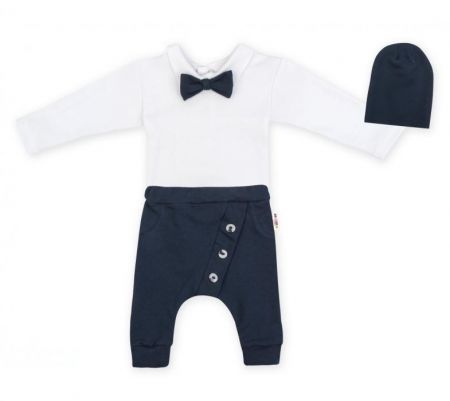 Baby Nellys  3-dílná sada Hubert, body s motýlkem, tepláčky a čepička Baby Nellys, Granát
 Vel. 80