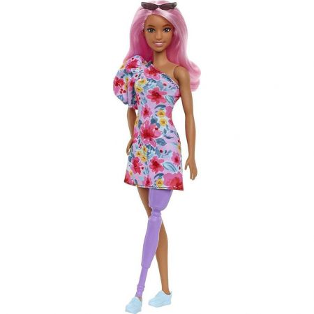 Mattel Barbie Modelka - květinové šaty na jedno rameno 