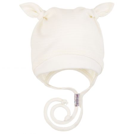 smetanová bavlněná čepička na zavazování - 3-6kg