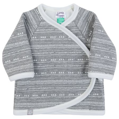 šedý hřejivý zavinovací kabátek se vzorem - 3-6kg