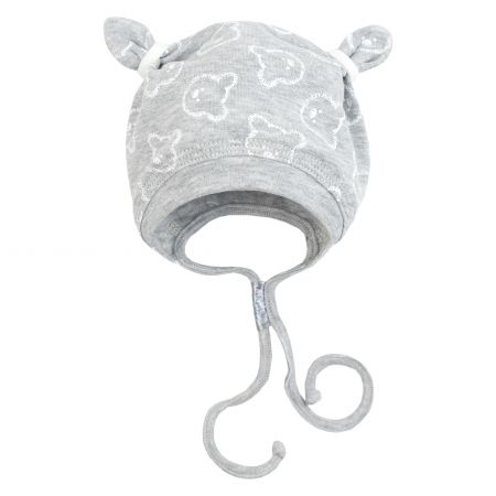 šedá čepička s medvídky na zavazování  - 6-9kg