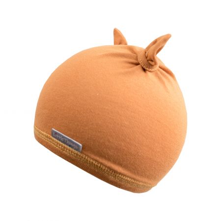 hořčicová bavlněná čepička s oušky - 6-9kg