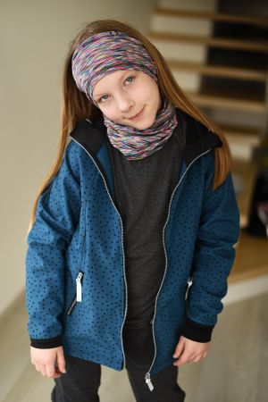 tmavě modrá puntíkatá softshellová bunda s kapucí - 9-11 let