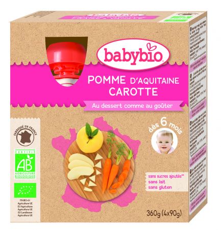 Babybio Doypack jablko mrkev od 6. měsíce, 4x90g