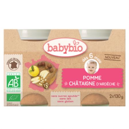 Babybio jablko s kaštanovým pyré od 6. měsíce, 2x130g