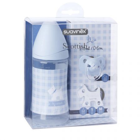 modrý set Scottish - lahev 270ml + dudlík 0-6m + klip