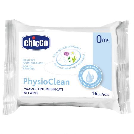 CHICCO Ubrousky vlhčené Physioclean na čištění nosánku 16 ks 0m+