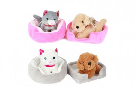 Teddies Zvířátko pejsek v pelíšku plyš 4 barvy 22x24cm 24m+