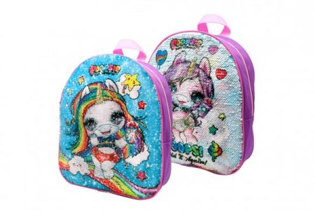 Teddies Batoh jednorožec s flitry měnícími látka 27x32cm