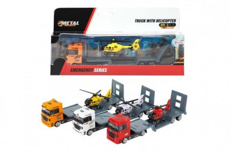 Teddies Auto/kamion podvalník + helikoptéra plast 18cm na volný chod 3 barvy v krabičce 24x12,5x5cm